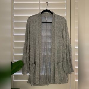 Flowy Grey Sweater with Pockets & Ruffled Sleeves